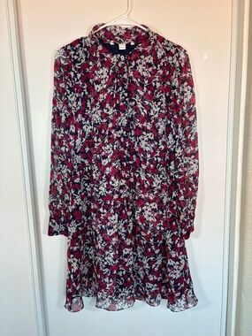 DVF Diane Von Furstenburg Wrap Dress Sigourney Blue Floral Sheer Sleeve Sz 0